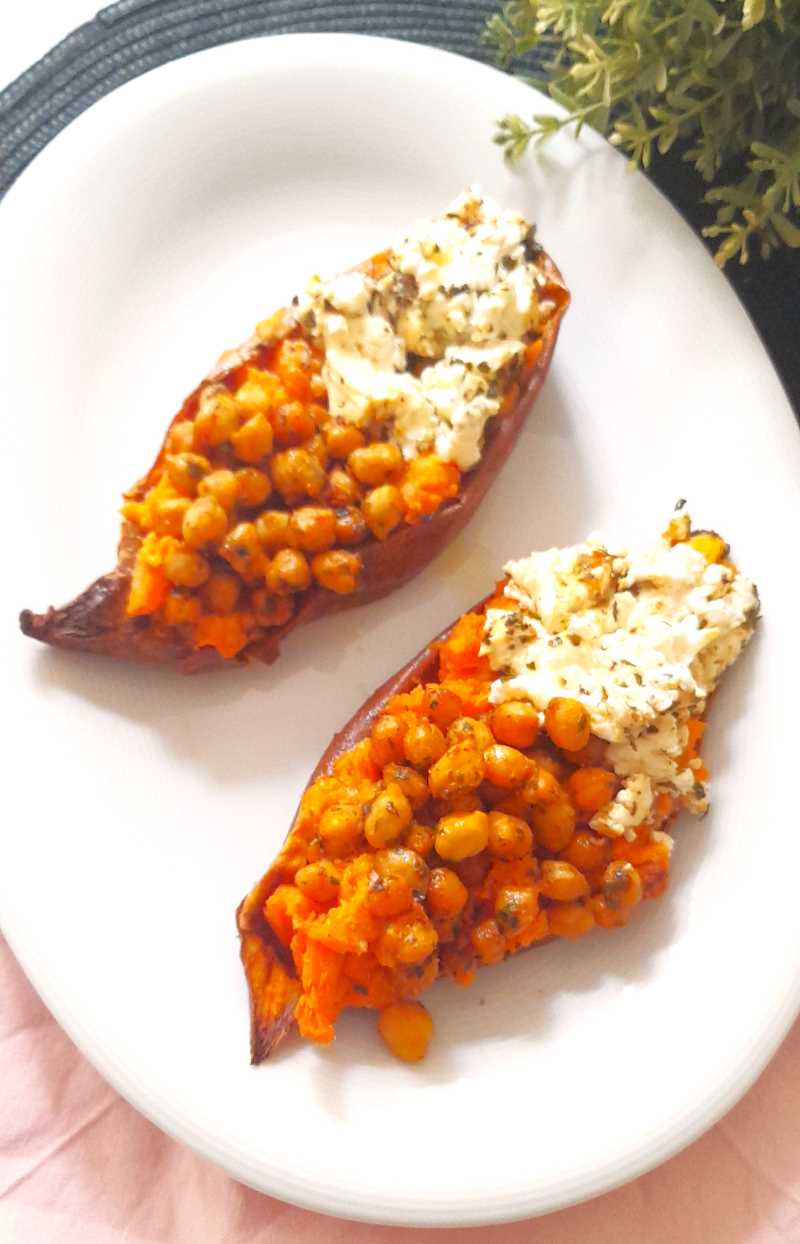 Batata con garbanzos crujientes en airfryer
